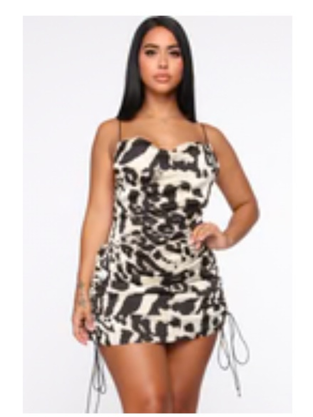 Fashion Nova Black and Cream Animal Print Mini Dress